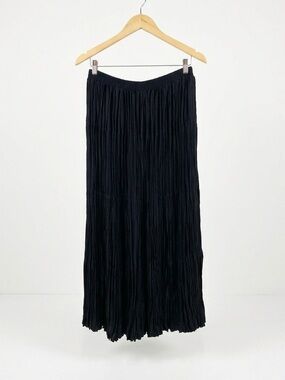 Vtg Circle T by Marilyn Lenox Black Micro Pleated Maxi Skirt XL Made in USA